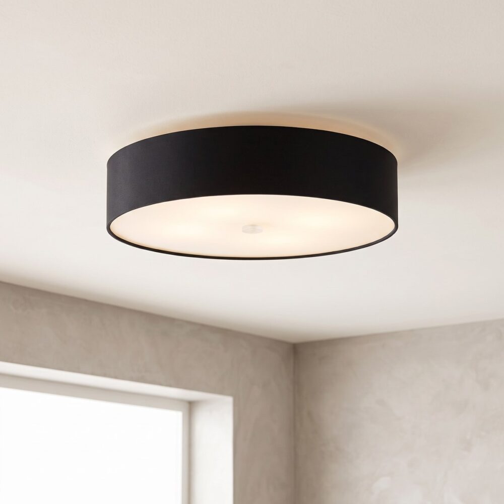 Round black fabric ceiling light, 60 cm