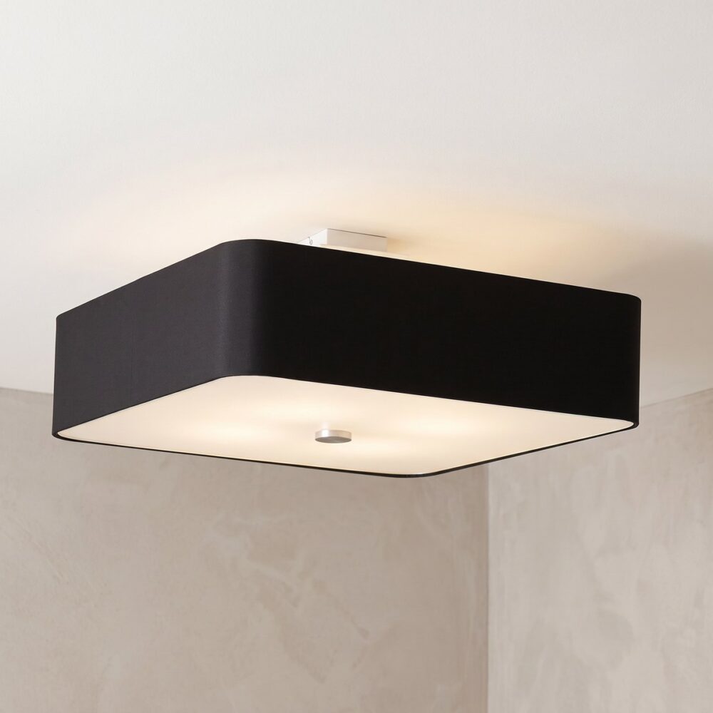 Square black fabric ceiling light, 55 cm