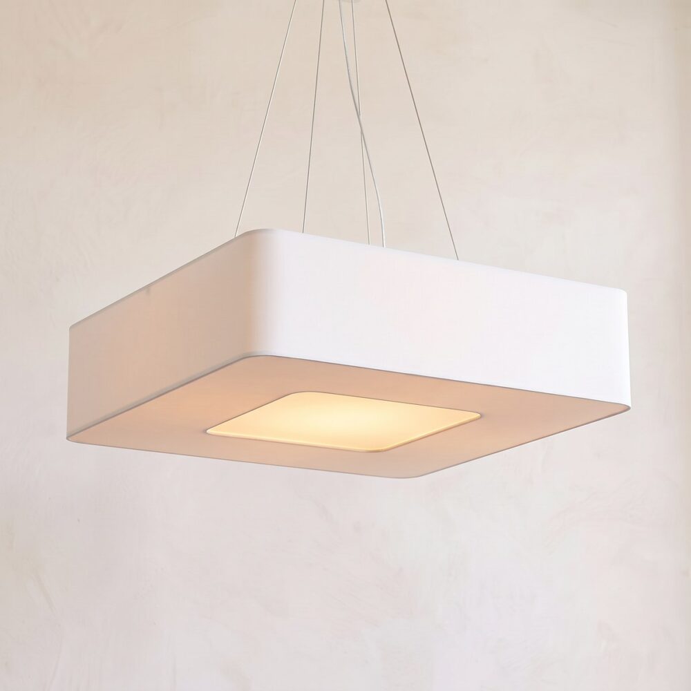 Square fabric shade pendant light, 80 cm, 2 colours