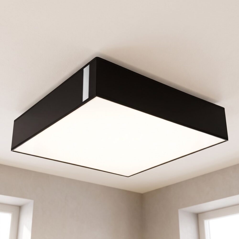 Flat square ceiling light with white diffuser, 55 cm