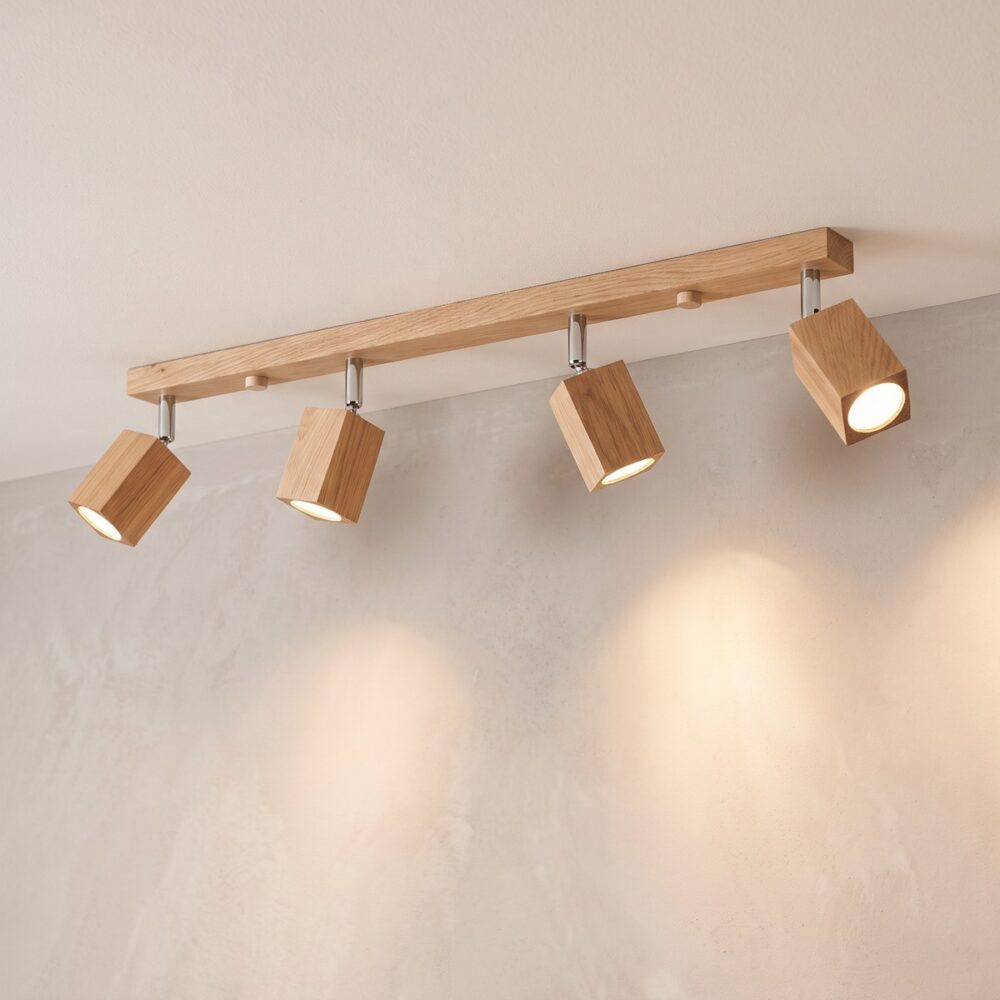 4-spot oak cube bar ceiling light, 80 cm