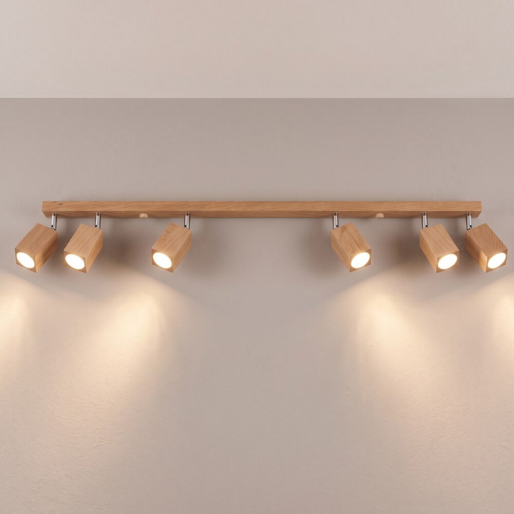 6-spot oak cube bar ceiling light, 120 cm