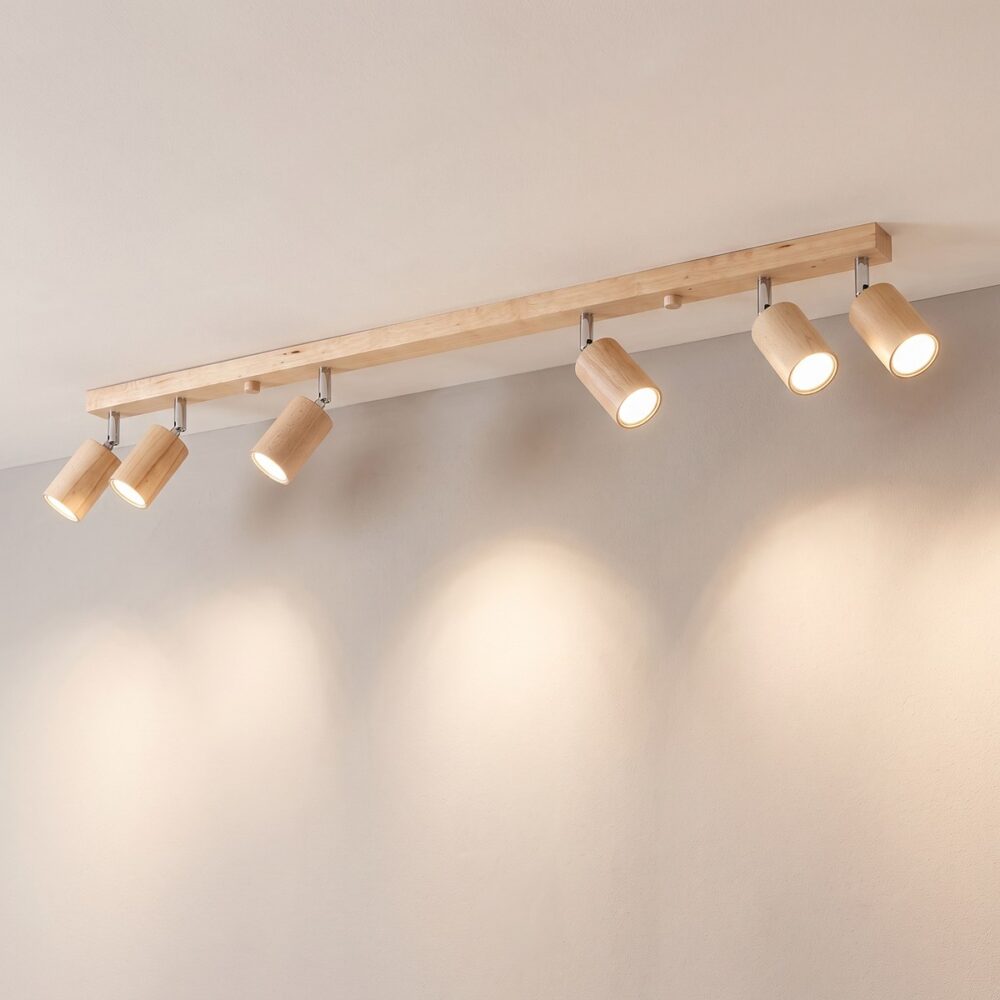 Ceiling light, bar with 6 oak spots