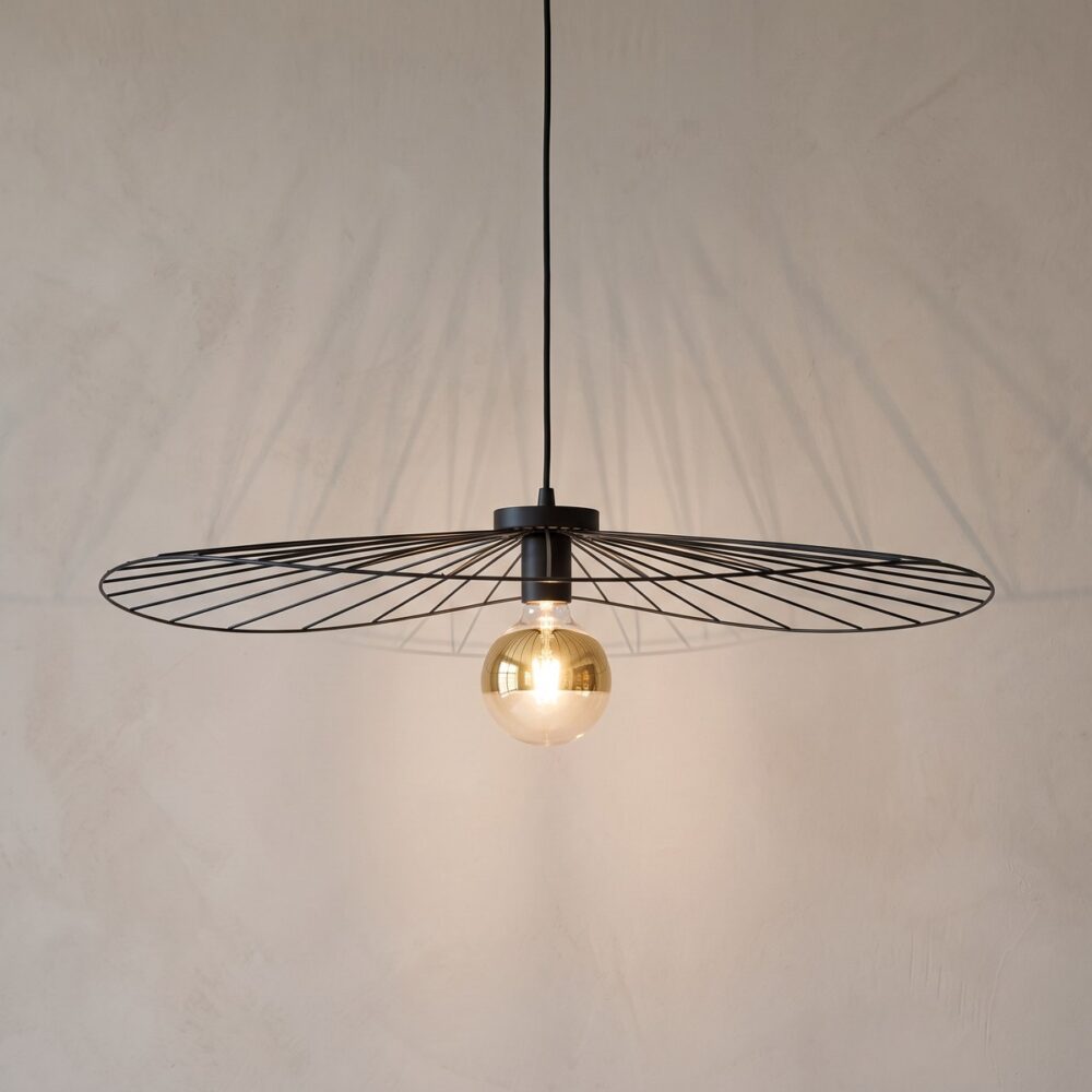 Black steel wire disc pendant light, 70 cm