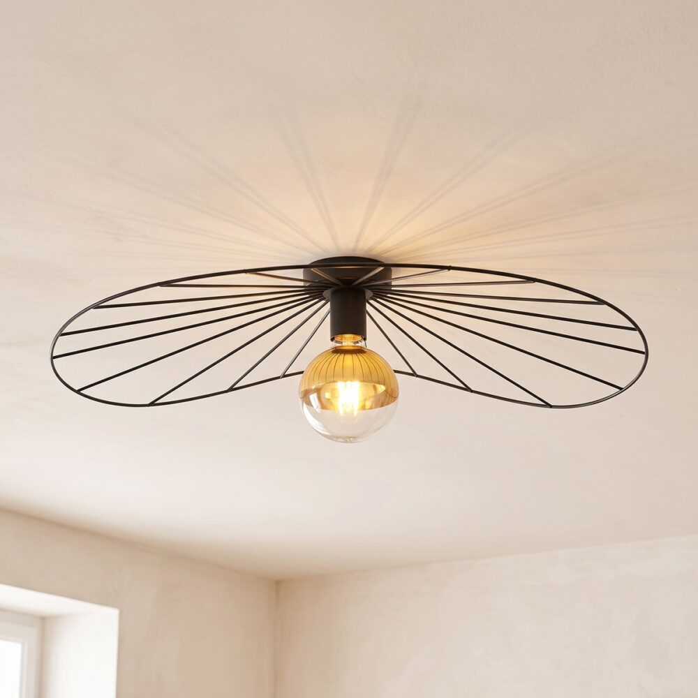 Black steel wire disc ceiling light, 70 cm