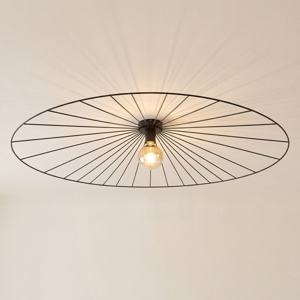 Black steel wire disc ceiling light, 140 cm