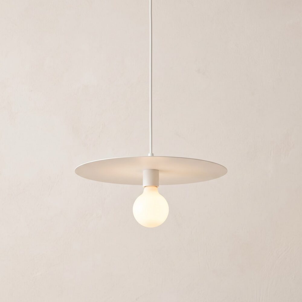 Modern flat disc pendant light in white or black steel